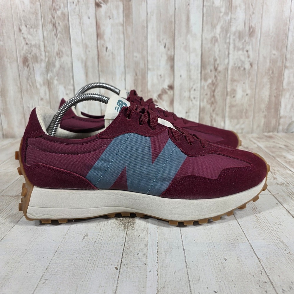 New Balance 327 Burgundy Blue Gum Mens Sneakers MS327HE1 Retro Runner Size 8.5